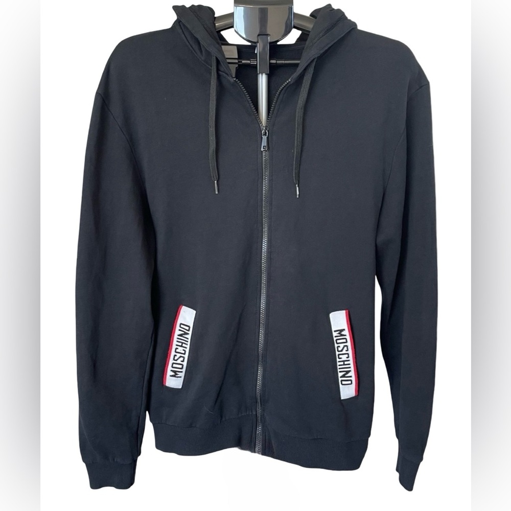 Moschino Black Hoodie Zip Up Logo Tag Large - Picture 2 of 11